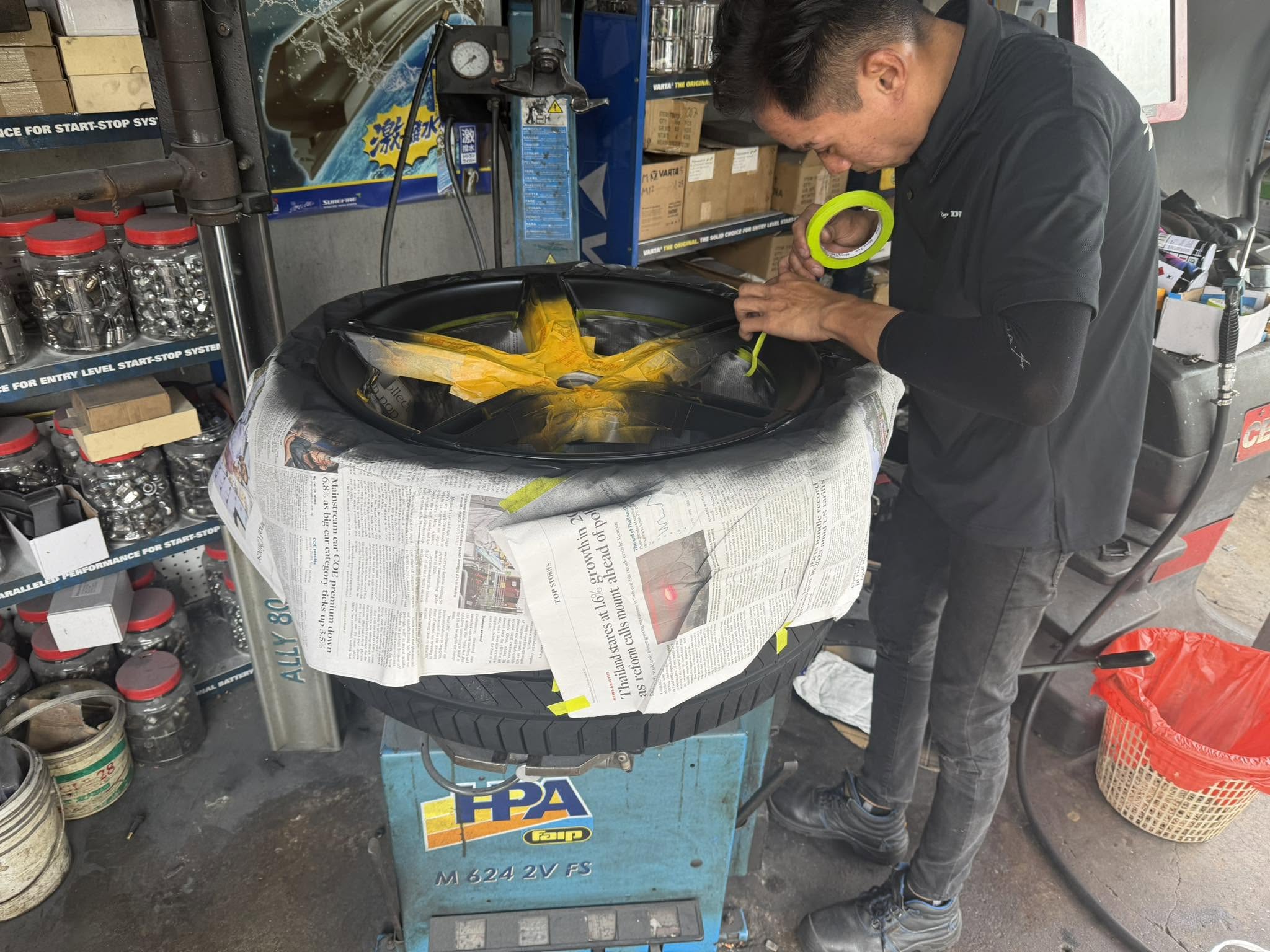 KAA rim refurbishment and kerb rash repair at Sembawang workshop Singapore
